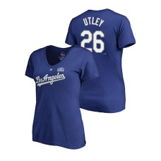 Women - Los Angeles Dodgers Royal #26 Chase Utley Majestic T-Shirt 2018 World Series