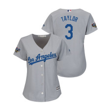 Women - Los Angeles Dodgers Gray #3 Chris Taylor Cool Base Jersey 2018 World Series