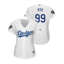Women - Los Angeles Dodgers White #99 Hyun-Jin Ryu Cool Base Jersey 2018 World Series