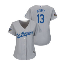 Women - Los Angeles Dodgers Gray #13 Max Muncy Cool Base Jersey 2018 World Series