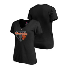 Women - San Francisco Giants Vintage Black V-Neck T-Shirt 2019 Spring Training