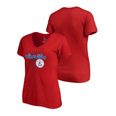 Women - Washington Nationals Vintage Red V-Neck T-Shirt 2019 Spring Training