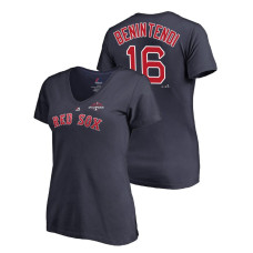 Women - Boston Red Sox Navy #16 Andrew Benintendi Majestic V-Neck T-Shirt 2018 World Series Champions