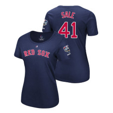 Women - Boston Red Sox Navy #41 Chris Sale Sleeve Patch T-Shirt 2018 World Series Champions