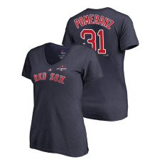 Women - Boston Red Sox Navy #31 Drew Pomeranz Majestic V-Neck T-Shirt 2018 World Series Champions
