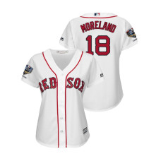 Women - Boston Red Sox White #18 Mitch Moreland Cool Base Jersey 2018 World Series Champions