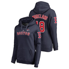 Women - Boston Red Sox #18 Navy Mitch Moreland Pullover Majestic Hoodie 2018 World Series Champions