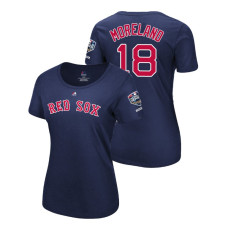 Women - Boston Red Sox Navy #18 Mitch Moreland Sleeve Patch T-Shirt 2018 World Series Champions