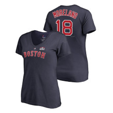 Women - Boston Red Sox Navy #18 Mitch Moreland Majestic T-Shirt 2018 World Series