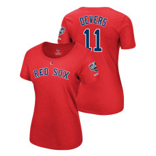 Women - Boston Red Sox Red #11 Rafael Devers Sleeve Patch T-Shirt 2018 World Series Champions