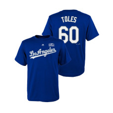 Youth Los Angeles Dodgers Royal #60 Andrew Toles Majestic T-Shirt 2018 World Series