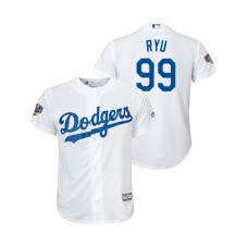 Youth Los Angeles Dodgers White #99 Hyun-Jin Ryu Cool Base Jersey 2018 World Series