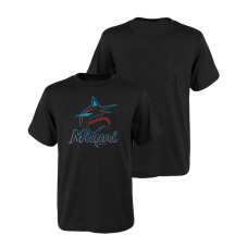 Kid's Miami Marlins Majestic Black 2019 Primary Logo T-Shirt