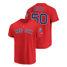 Youth Boston Red Sox Red #50 Mookie Betts Sleeve Patch T-Shirt 2018 World Series Champions