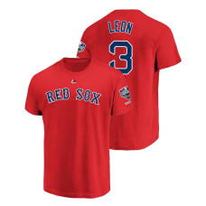 Youth Boston Red Sox Red #3 Sandy Leon Sleeve Patch T-Shirt 2018 World Series Champions