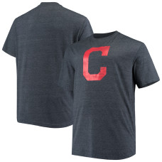 Men's Cleveland Indians Heathered Navy Distressed Team Logo Tri-Blend T-Shirt