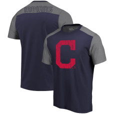 Men's Cleveland Indians Majestic Threads Navy/Gray Color Blocked T-Shirt