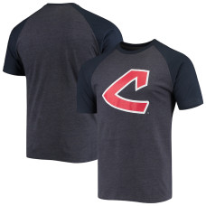 Men's Cleveland Indians Stitches Heathered Navy Raglan T-Shirt