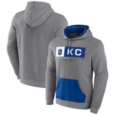 Men's Kansas City Royals Fanatics Branded Heathered Gray/Royal Iconic Steppin Up Fleece Pullover Hoodie