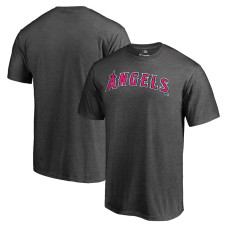Men's Los Angeles Angels Fanatics Branded Heather Gray 2019 Mother's Day Pink Wordmark T-Shirt