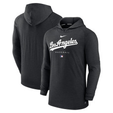 Men's Los Angeles Dodgers Nike Heather Black Authentic Collection Early Work Tri-Blend Performance Pullover Hoodie