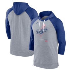Men's Los Angeles Dodgers Nike Heather Gray/Heather Royal Baseball Raglan 3/4-Sleeve Pullover Hoodie