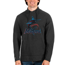 Men's Miami Marlins Antigua Heathered Black Reward Pullover Sweatshirt