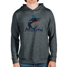 Men's Miami Marlins Antigua Heathered Charcoal Team Logo Absolute Pullover Hoodie