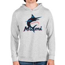 Men's Miami Marlins Antigua Heathered Gray Team Logo Absolute Pullover Hoodie