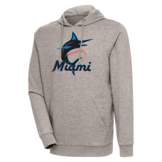 Men's Miami Marlins Antigua Oatmeal Action Pullover Hoodie