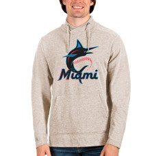 Men's Miami Marlins Antigua Oatmeal Reward Pullover Sweatshirt