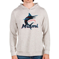 Men's Miami Marlins Antigua Oatmeal Team Logo Absolute Pullover Hoodie