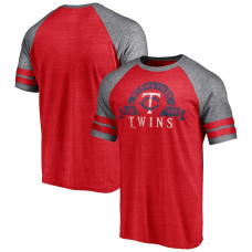 Men's Minnesota Twins Fanatics Branded Heather Red Utility Two-Stripe Raglan Tri-Blend T-Shirt