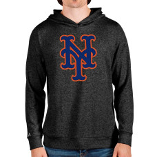 Men's New York Mets Antigua Heathered Black Team Logo Absolute Pullover Hoodie