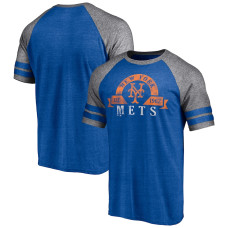 Men's New York Mets Fanatics Branded Heather Royal Utility Two-Stripe Raglan Tri-Blend T-Shirt